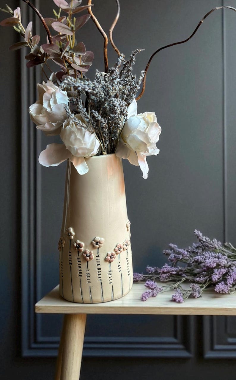 Handmade Imprinted Ceramic Vase, Suitable for Home Garden Decoration