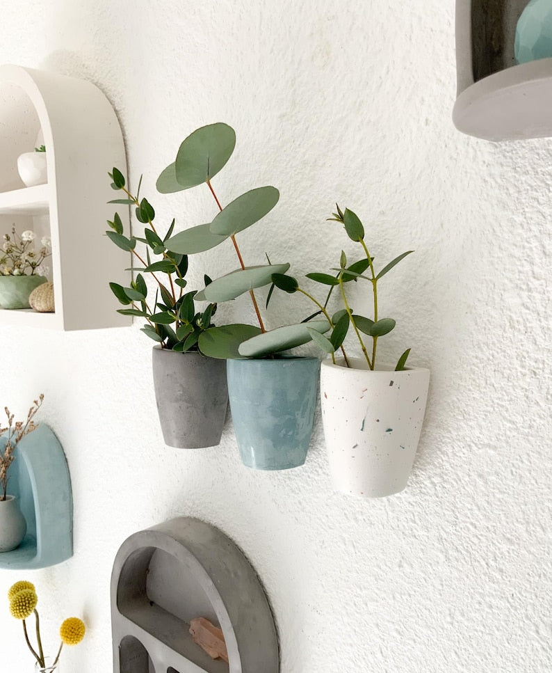 Terrazzo concrete wall-mounted vase, modern hanging vase, suitable for dried flower decoration