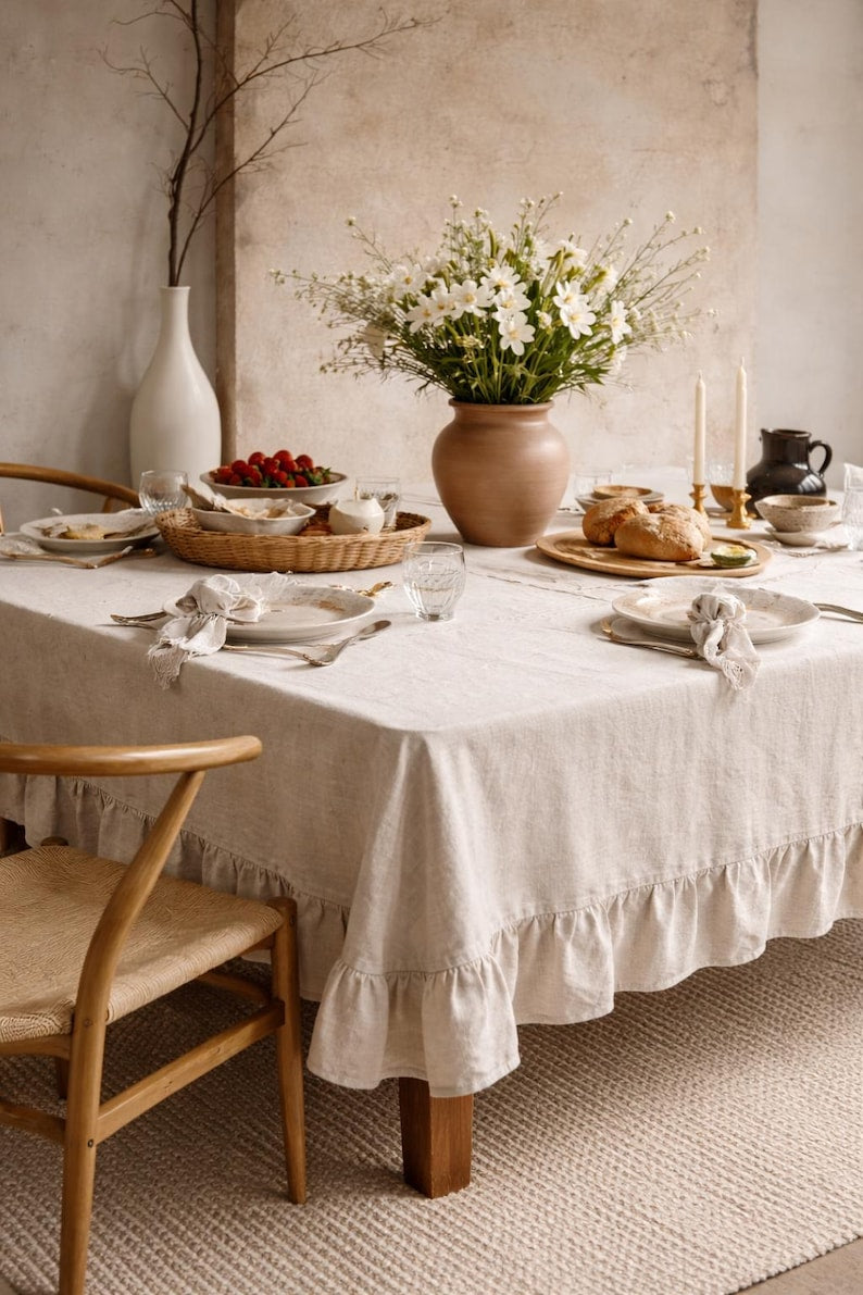 Washed linen tablecloth