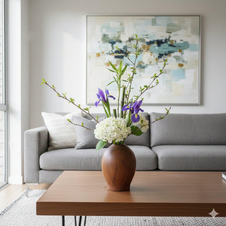 Handmade walnut wood vase, dried flower home decoration