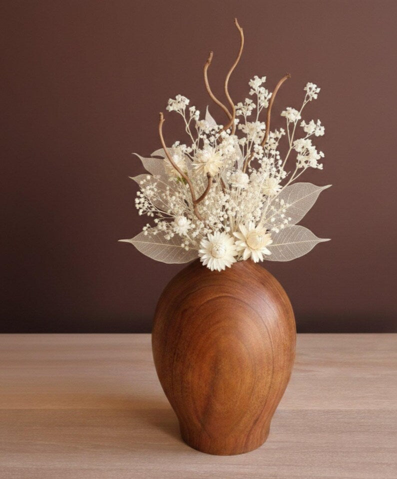 Handmade walnut wood vase, dried flower home decoration