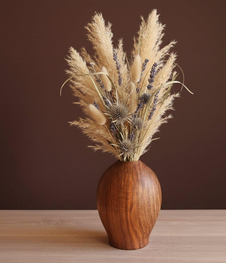 Handmade walnut wood vase, dried flower home decoration