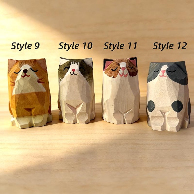 Handmade Wooden Cat Ornament, Hand-Carved Minimalist Animal Decoration