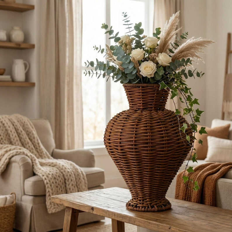 Rattan indoor vase, bohemian style living room home decoration