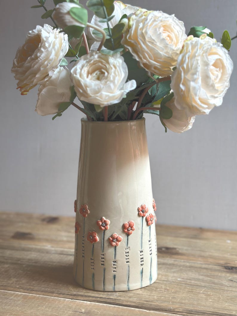 Handmade Imprinted Ceramic Vase, Suitable for Home Garden Decoration