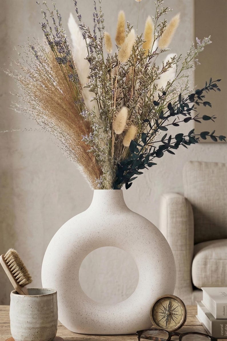 Modern White Ceramic Donut Vase, Minimalist Desktop Home Decor