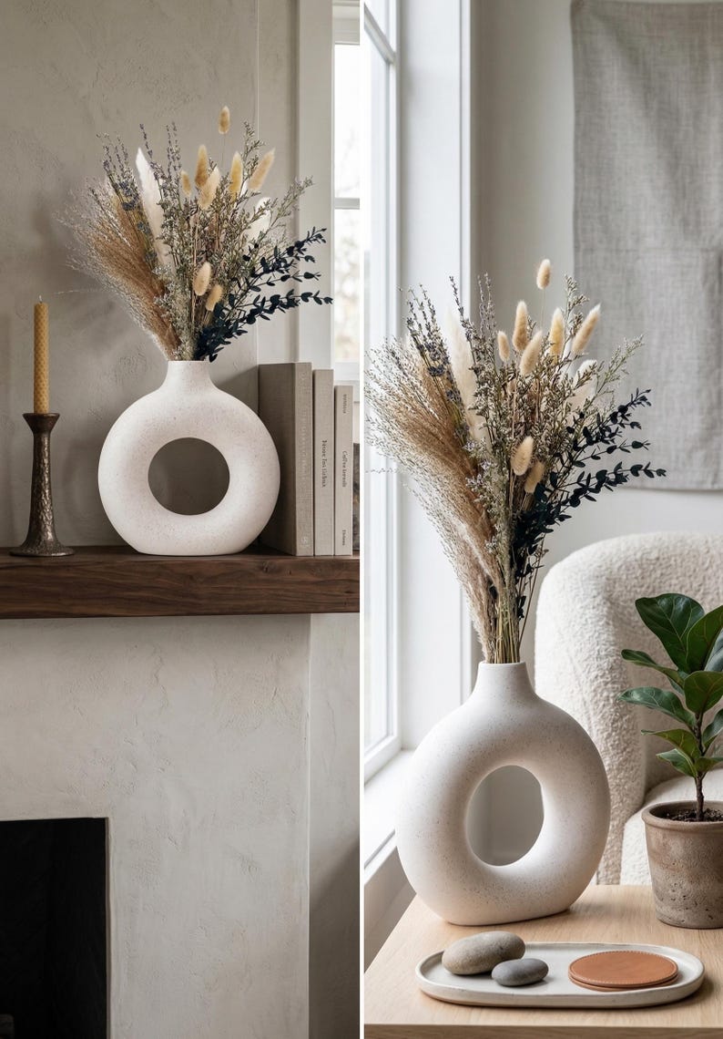 Modern White Ceramic Donut Vase, Minimalist Desktop Home Decor