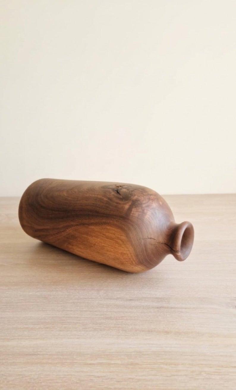 Handmade walnut wood vase, rustic dried flower arrangement