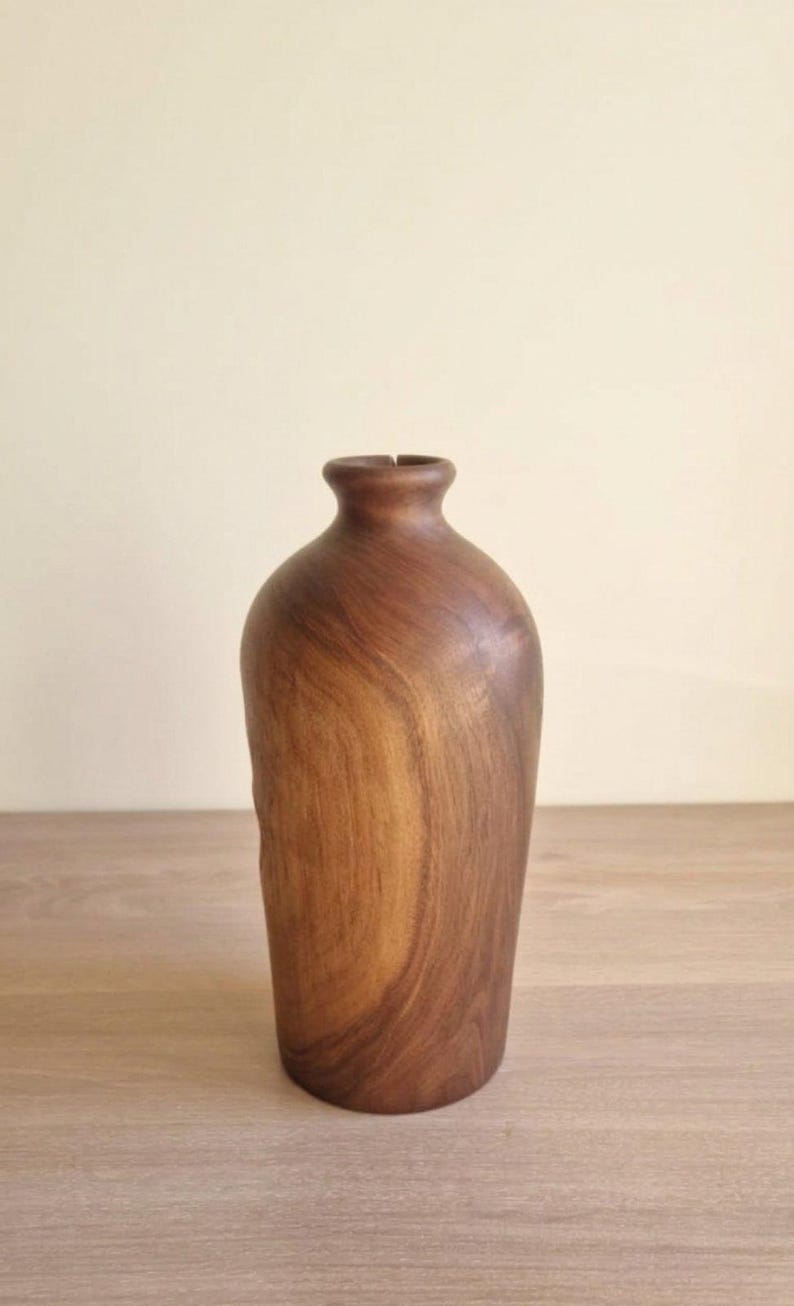 Handmade walnut wood vase, rustic dried flower arrangement
