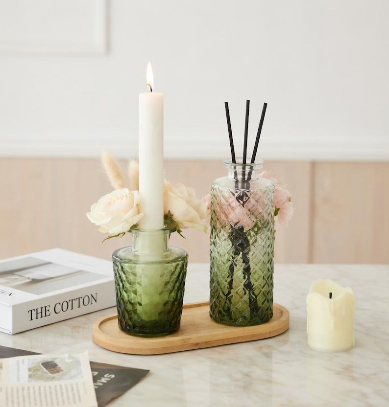 12-Piece Stained Glass Vase Set, Bohemian Farmhouse Desktop Decoration