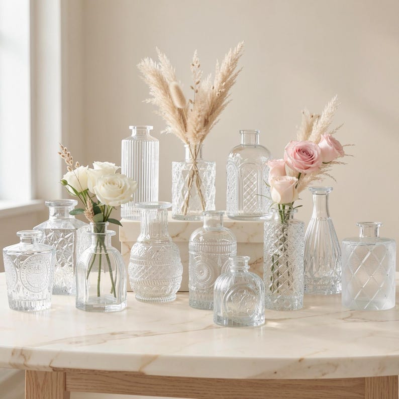 12-Piece Stained Glass Vase Set, Bohemian Farmhouse Desktop Decoration