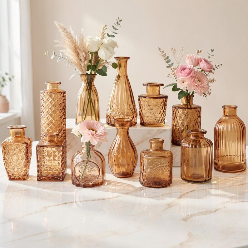 12-Piece Stained Glass Vase Set, Bohemian Farmhouse Desktop Decoration
