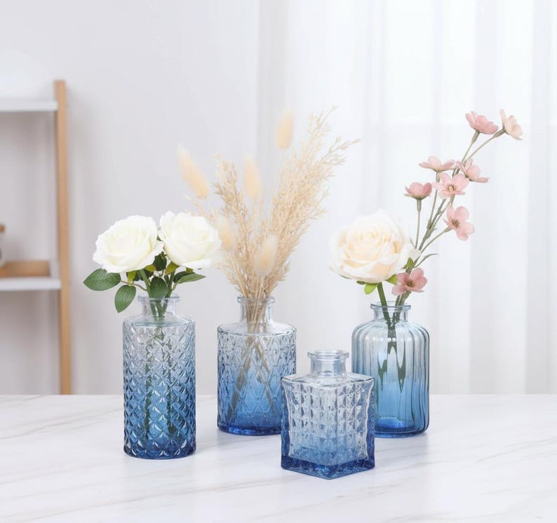 12-Piece Stained Glass Vase Set, Bohemian Farmhouse Desktop Decoration