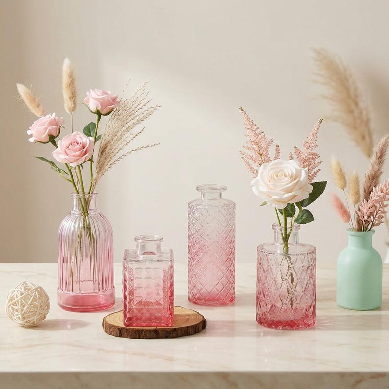 12-Piece Stained Glass Vase Set, Bohemian Farmhouse Desktop Decoration