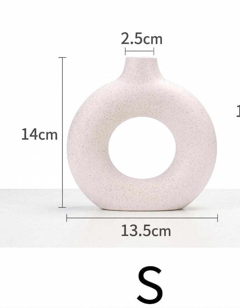 Modern White Ceramic Donut Vase, Minimalist Desktop Home Decor