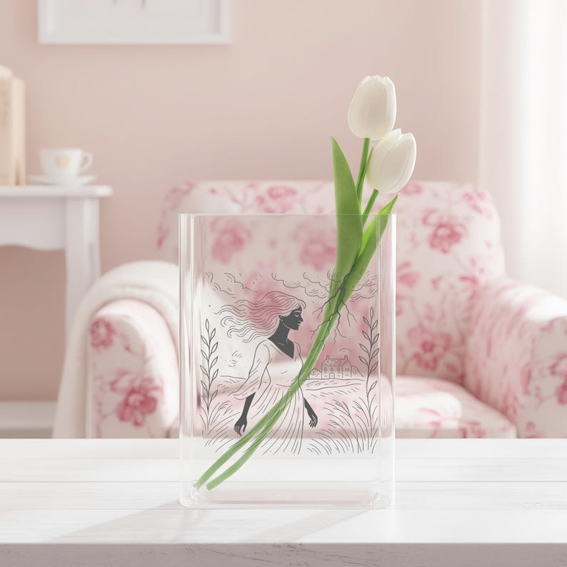 Acrylic Book Vase with Figure Lines, Literary Minimalist Home Decor