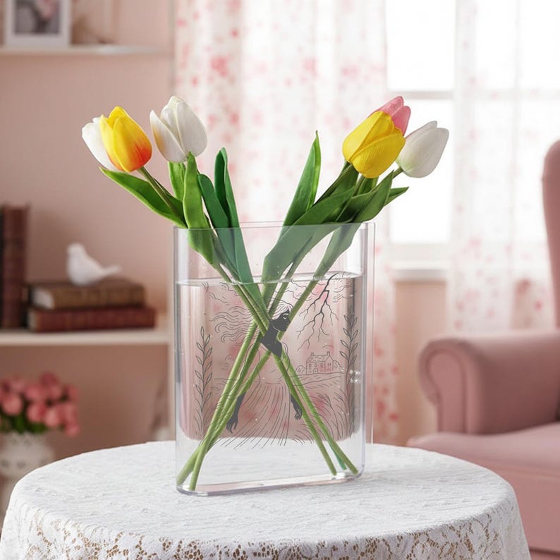 Acrylic Book Vase with Figure Lines, Literary Minimalist Home Decor