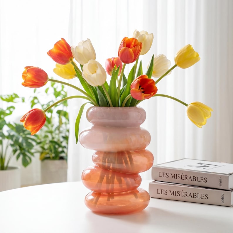 Layered bubble glass vase, modern ornament, elegant home decoration