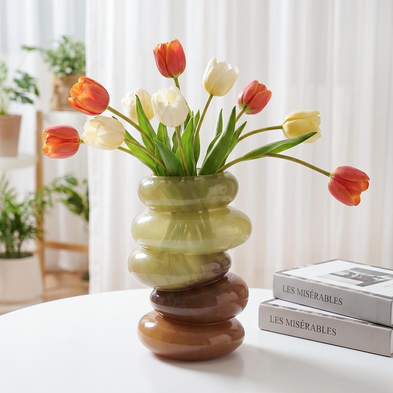 Layered bubble glass vase, modern ornament, elegant home decoration