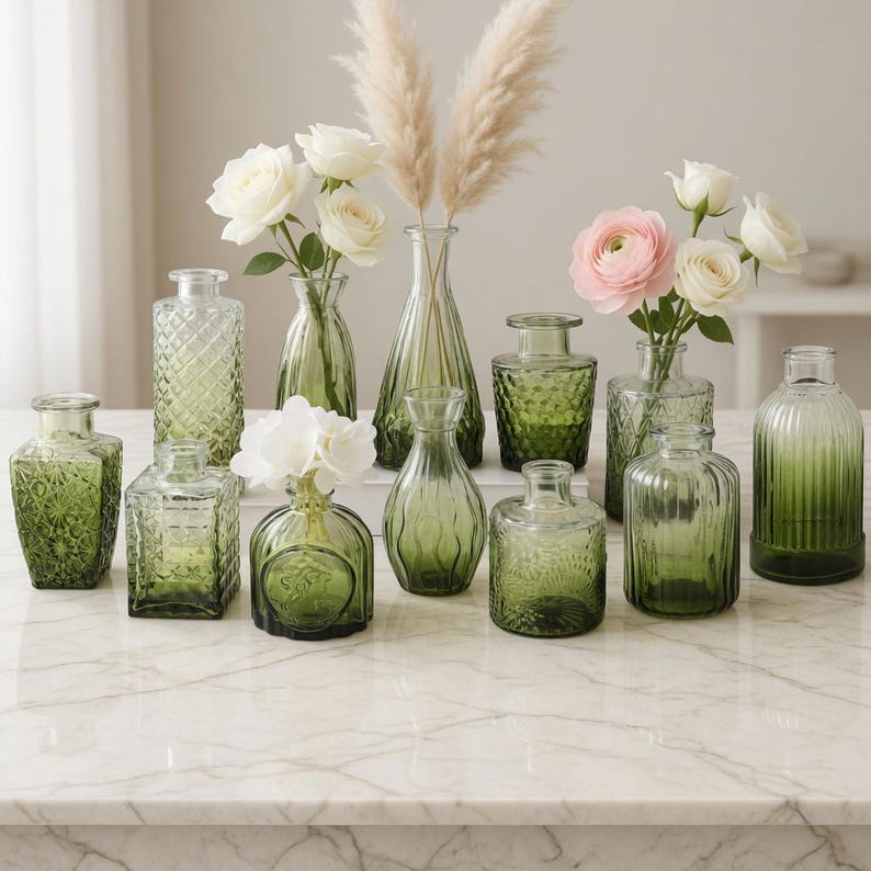 12-Piece Stained Glass Vase Set, Bohemian Farmhouse Desktop Decoration