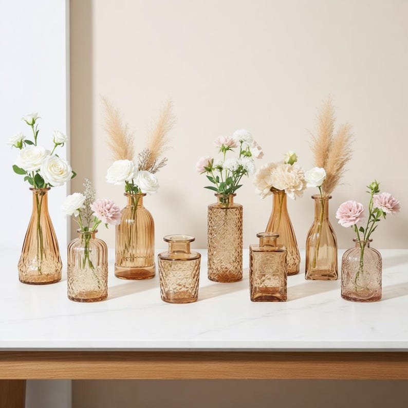 12-Piece Stained Glass Vase Set, Bohemian Farmhouse Desktop Decoration