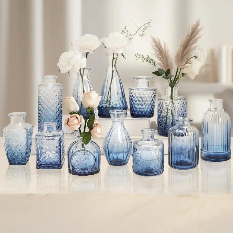 12-Piece Stained Glass Vase Set, Bohemian Farmhouse Desktop Decoration