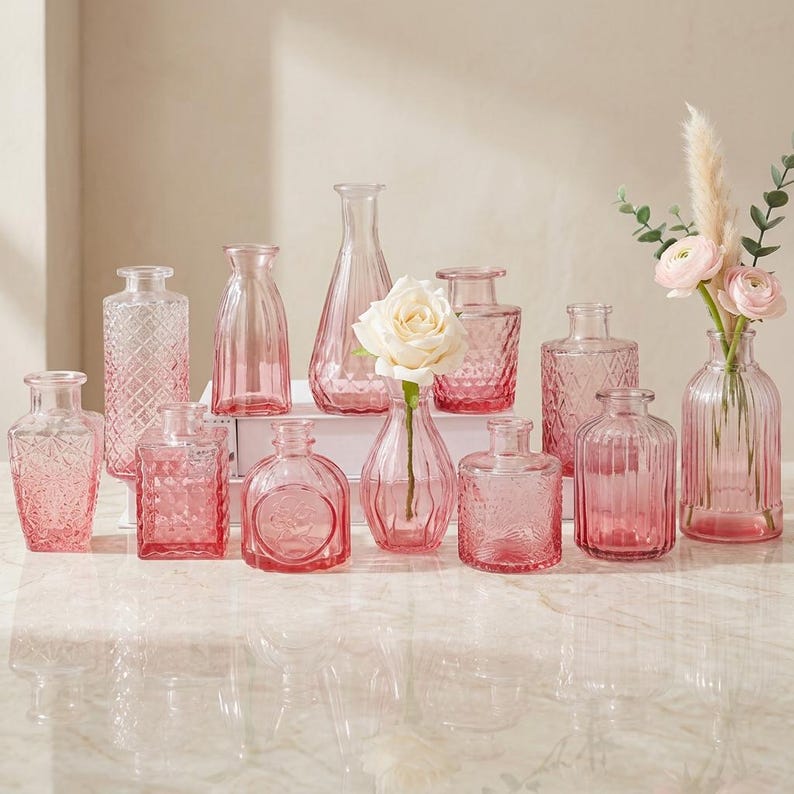 12-Piece Stained Glass Vase Set, Bohemian Farmhouse Desktop Decoration