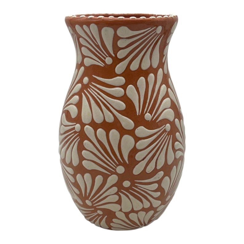Brown and white embossed hand-painted ceramic vase