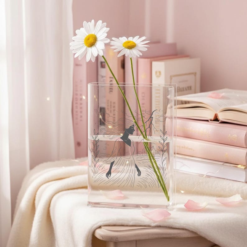 Acrylic Book Vase with Figure Lines, Literary Minimalist Home Decor