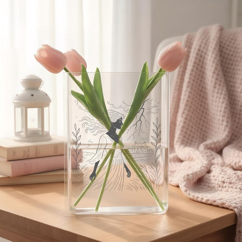 Acrylic Book Vase with Figure Lines, Literary Minimalist Home Decor