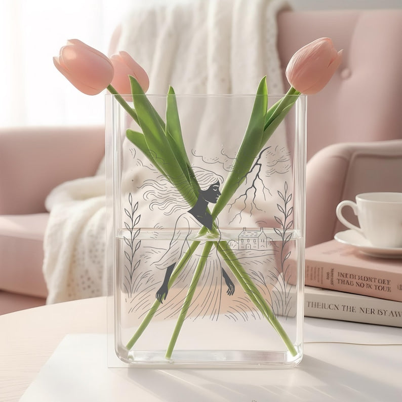 Acrylic Book Vase with Figure Lines, Literary Minimalist Home Decor