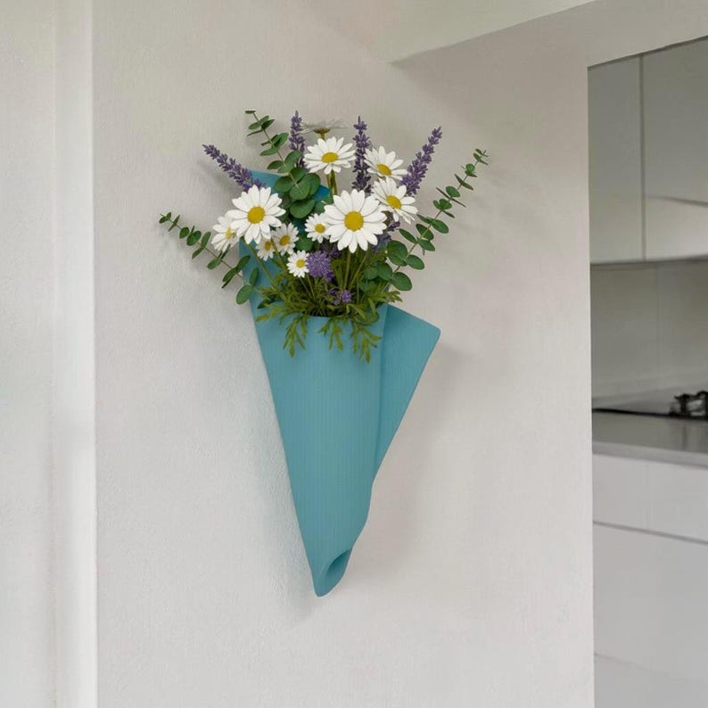 Napkin-shaped 3D-printed wall-mounted flower pot, minimalist indoor/outdoor decoration