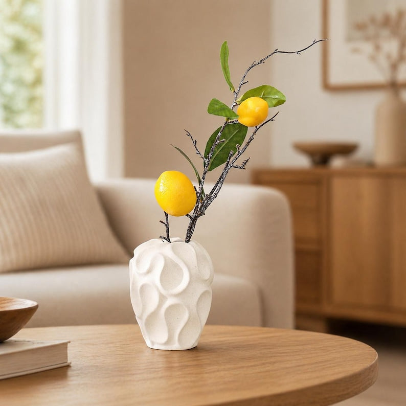 Textured White Ceramic Vase Set, Unique Home Decor Artwork