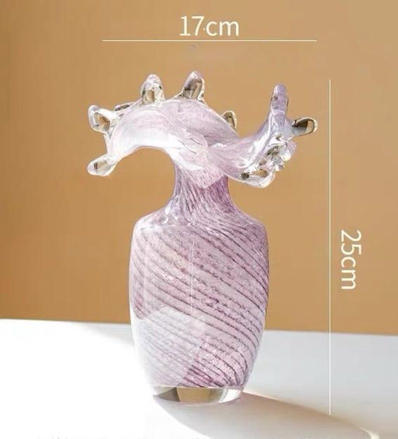 Lavender French glass vase with teardrop-shaped rim, elegant living room home decor