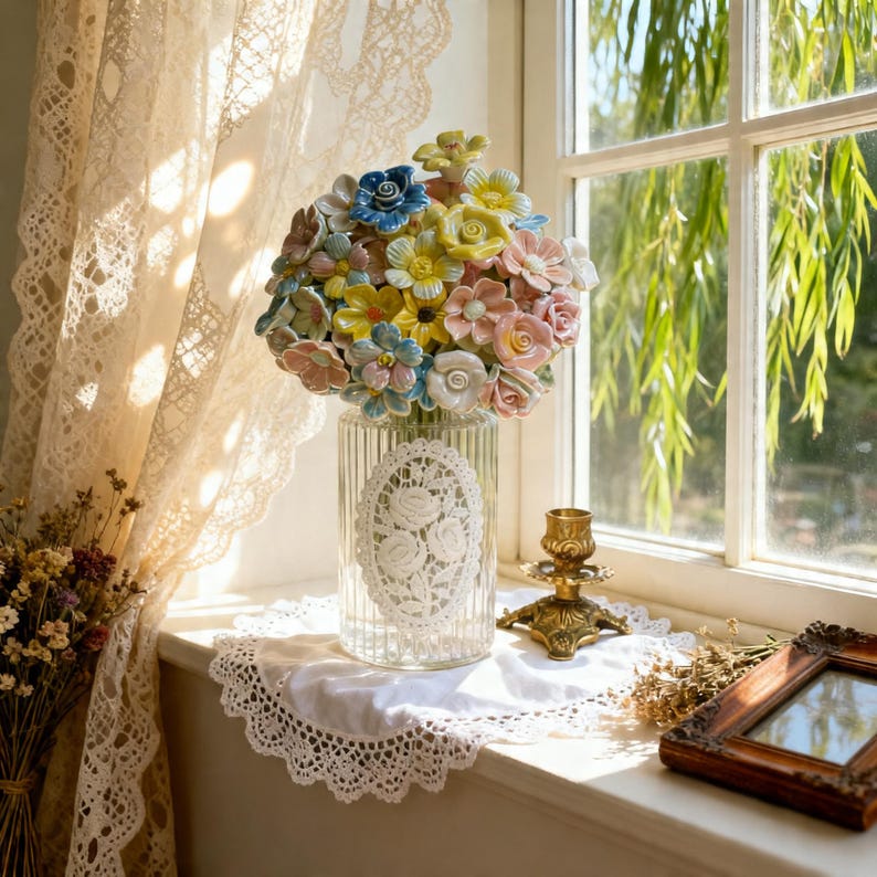 Lace pattern glass vase, elegant home office desk decoration