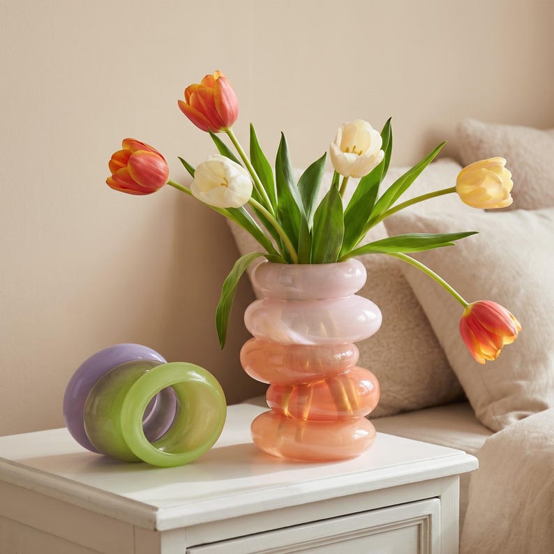 Layered bubble glass vase, modern ornament, elegant home decoration