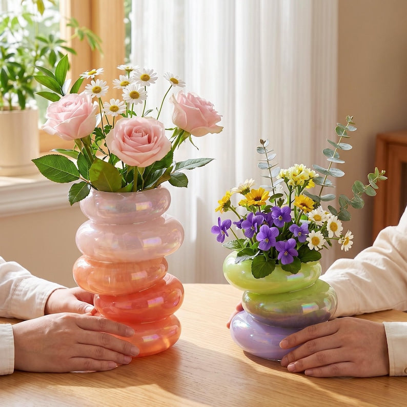 Layered bubble glass vase, modern ornament, elegant home decoration