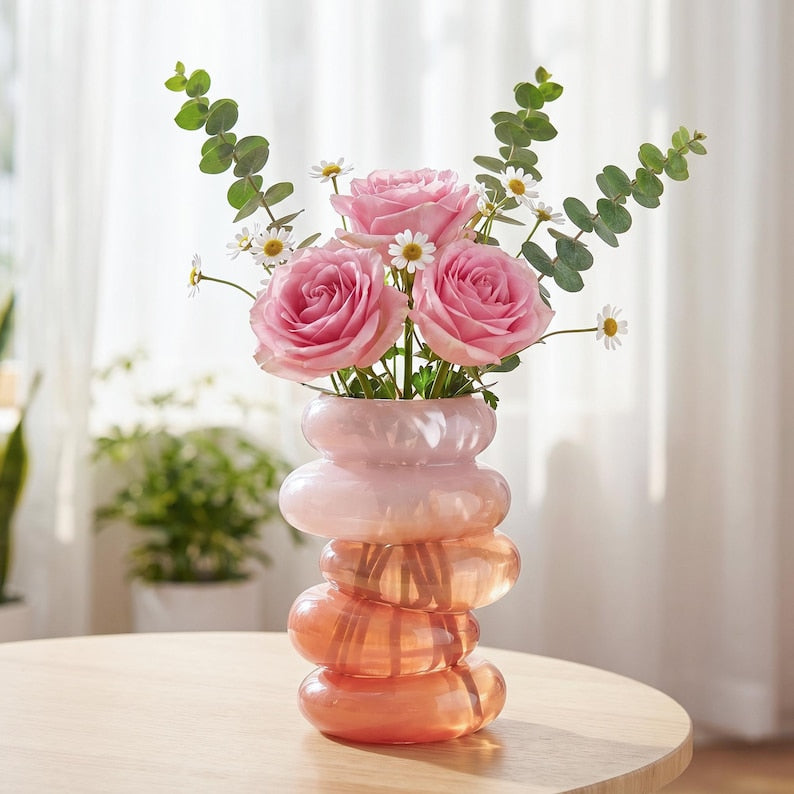 Layered bubble glass vase, modern ornament, elegant home decoration
