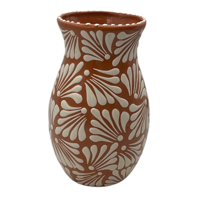 Brown and white embossed hand-painted ceramic vase