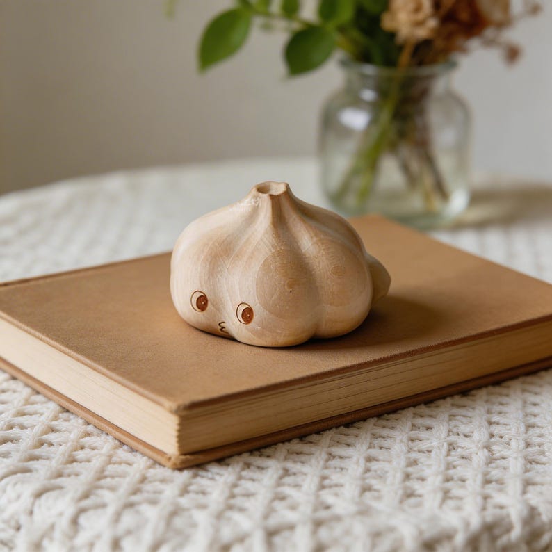Cute Wooden Garlic Figurine, Rustic Home Decor