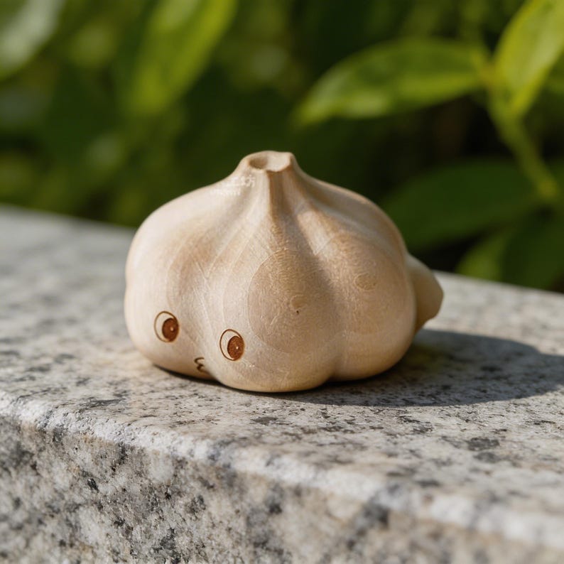 Cute Wooden Garlic Figurine, Rustic Home Decor