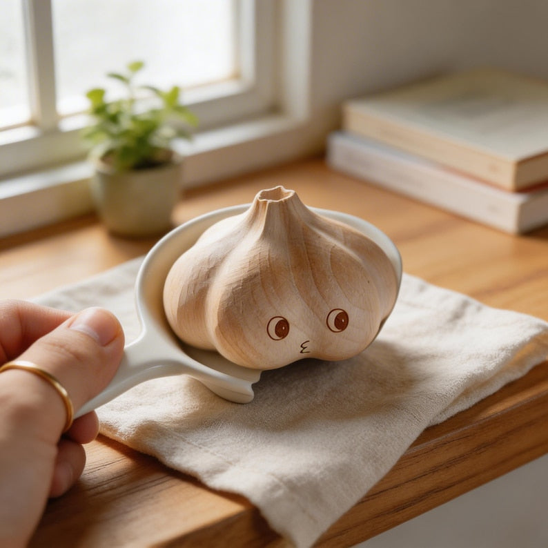 Cute Wooden Garlic Figurine, Rustic Home Decor