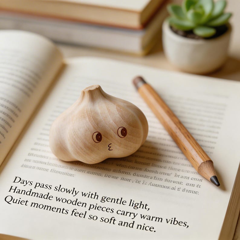 Cute Wooden Garlic Figurine, Rustic Home Decor