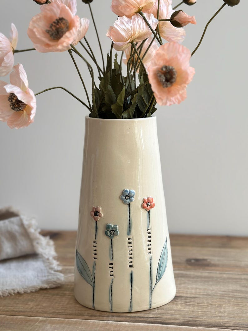 Handmade Imprinted Ceramic Vase, Suitable for Home Garden Decoration