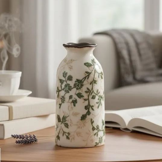 Floral Ceramic Vase, Country Style Desktop Ornament, Home Decor