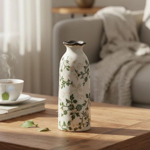 Floral Ceramic Vase, Country Style Desktop Ornament, Home Decor