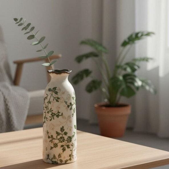 Floral Ceramic Vase, Country Style Desktop Ornament, Home Decor
