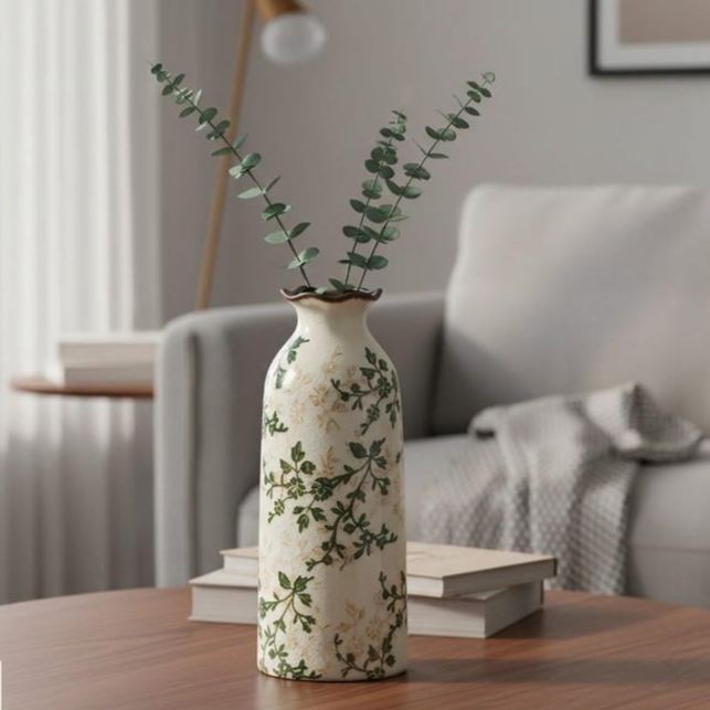 Floral Ceramic Vase, Country Style Desktop Ornament, Home Decor