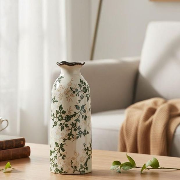 Floral Ceramic Vase, Country Style Desktop Ornament, Home Decor