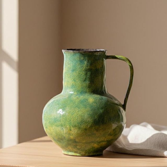 Green Ceramic Vase, Modern Country Style, Simple Plant Arrangement